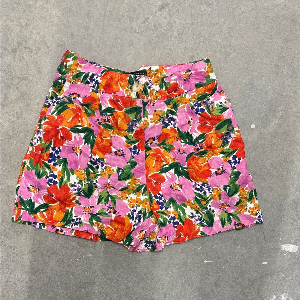 Zara Multicolor Floral Print Shorts